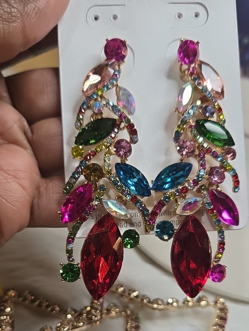Multicolor Crystal Drop Statement Earrings - Pink & Multicolor NWT